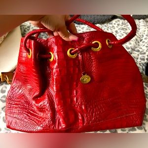 Brahmin Red and gold faux crocodile purse